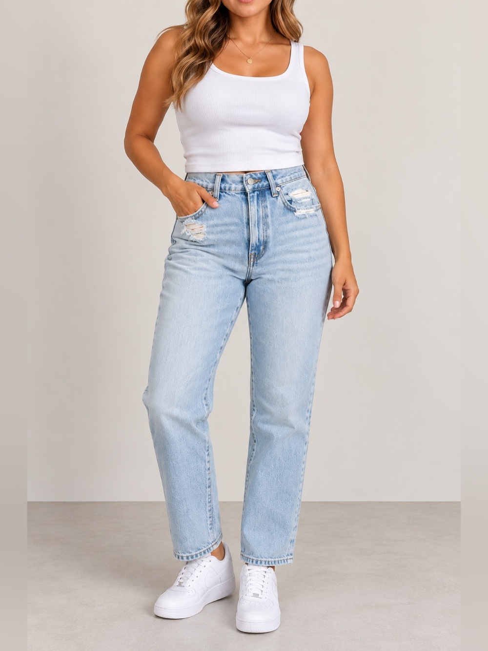 American Eagle Super High-Waisted Stretch Straight Jeans Women’s 10 X-Short Ligh